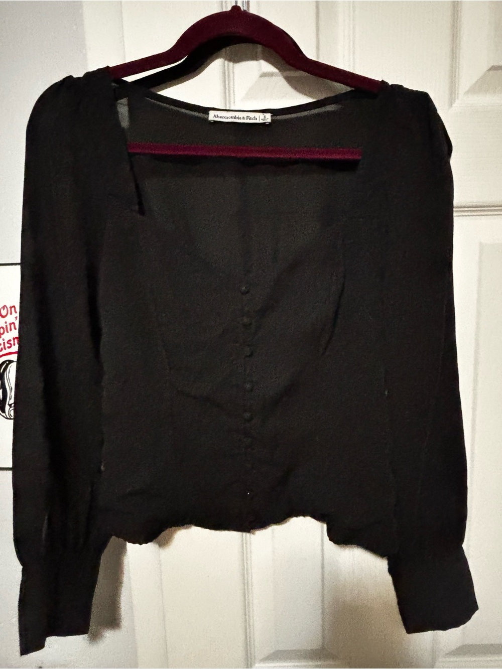 Abercrombie & Fitch Black Button-Front Long Sleeve Blouse